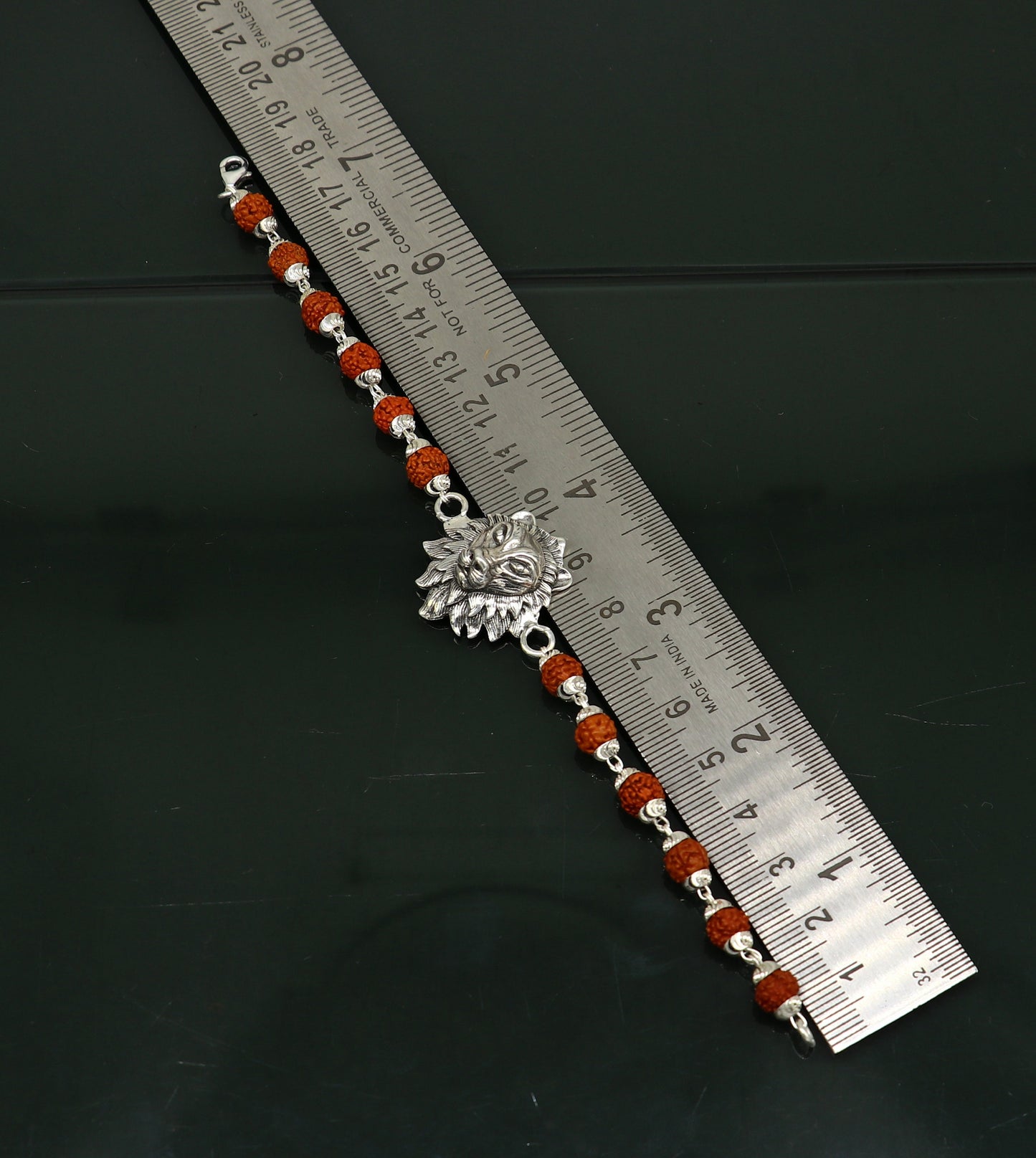 925 Sterling silver customized rudraksha beaded lion Rakhi or bracelet, special best wishes gift for your brother rk005 - TRIBAL ORNAMENTS