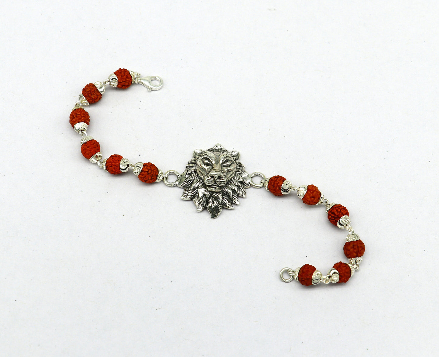 925 Sterling silver customized rudraksha beaded lion Rakhi or bracelet, special best wishes gift for your brother rk005 - TRIBAL ORNAMENTS