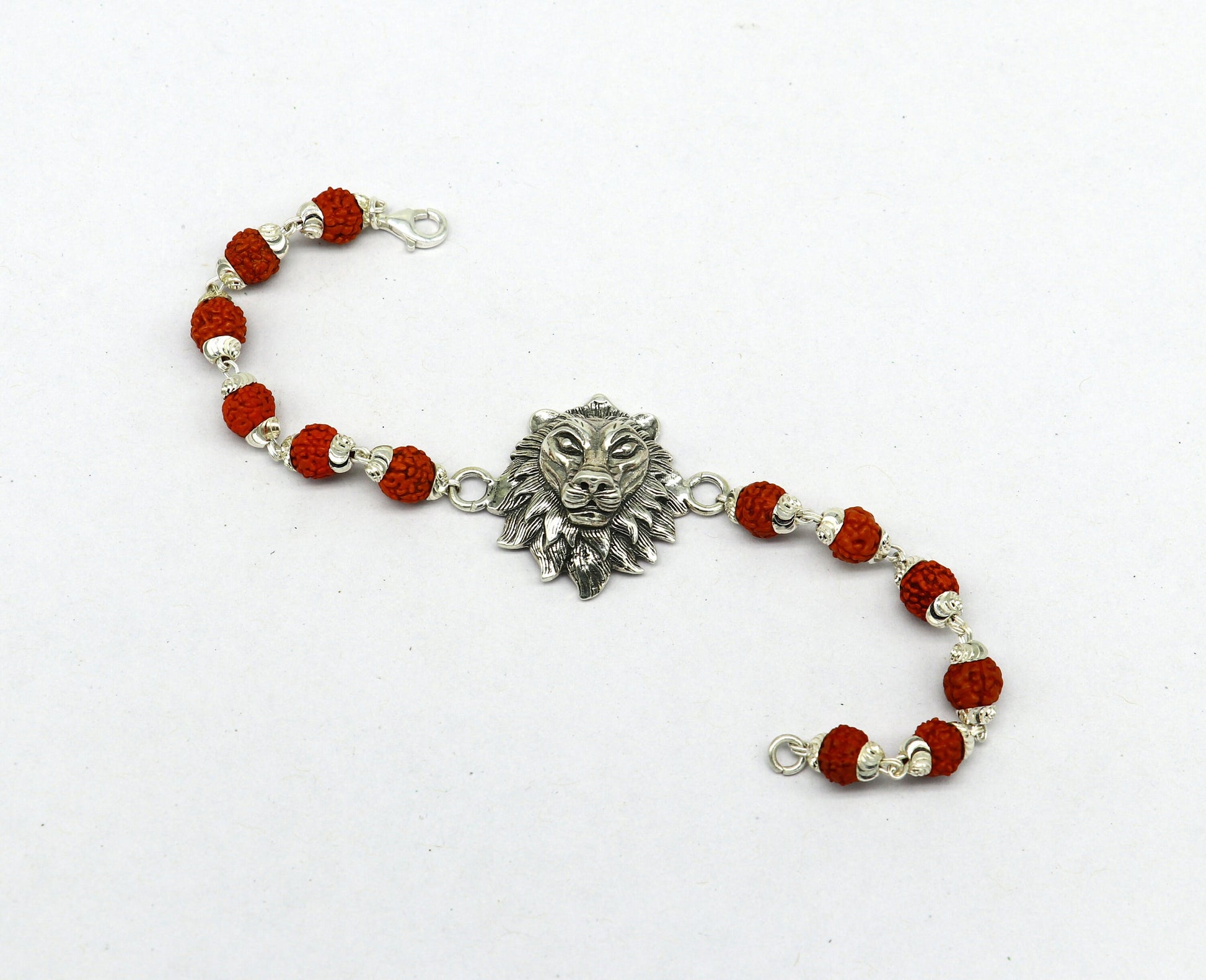 925 Sterling silver customized rudraksha beaded lion Rakhi or bracelet, special best wishes gift for your brother rk005 - TRIBAL ORNAMENTS