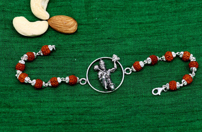 925 Sterling silver customized rudraksha beaded Lord Hanuman Rakhi bracelet. best gift for your brother's of special Rakshabandhan rk006 - TRIBAL ORNAMENTS