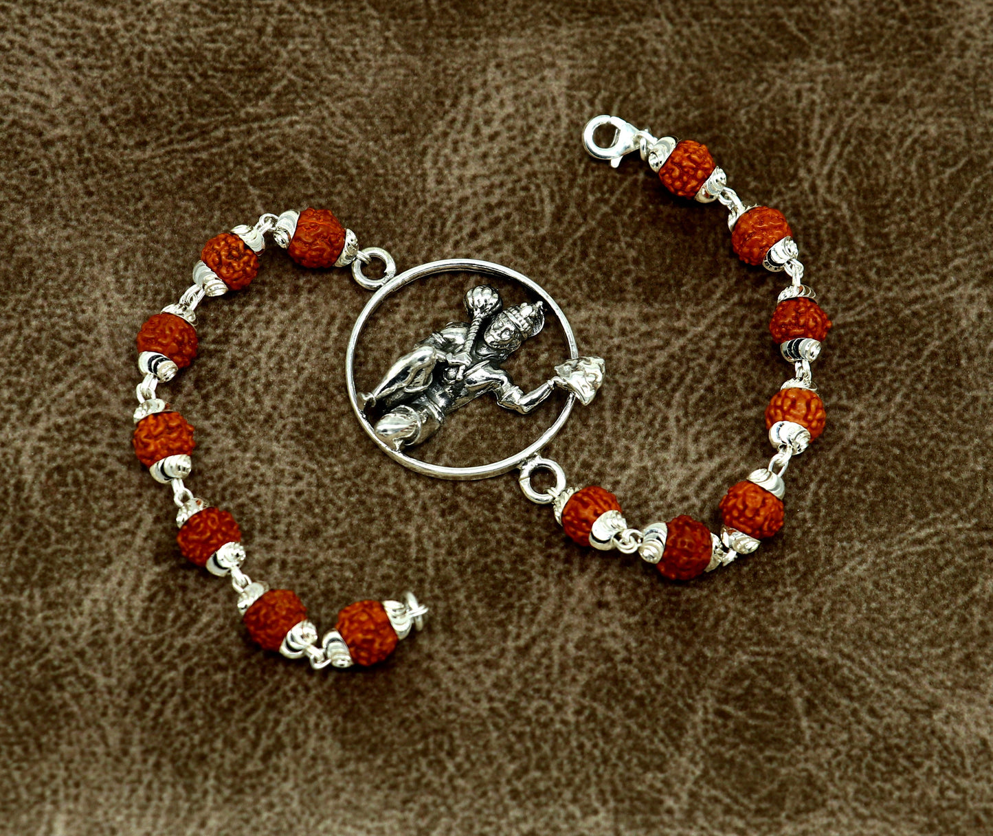 925 Sterling silver customized rudraksha beaded Lord Hanuman Rakhi bracelet. best gift for your brother's of special Rakshabandhan rk006 - TRIBAL ORNAMENTS