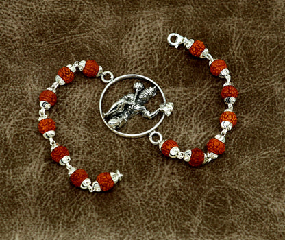 925 Sterling silver customized rudraksha beaded Lord Hanuman Rakhi bracelet. best gift for your brother's of special Rakshabandhan rk006 - TRIBAL ORNAMENTS