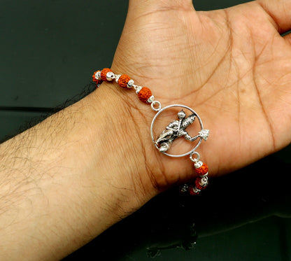 925 Sterling silver customized rudraksha beaded Lord Hanuman Rakhi bracelet. best gift for your brother's of special Rakshabandhan rk006 - TRIBAL ORNAMENTS