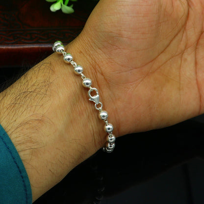 925 sterling silver handmade beaded unisex bracelet with 5.5mm round beads, stylish and customizable jewelry from Tribal Ornaments