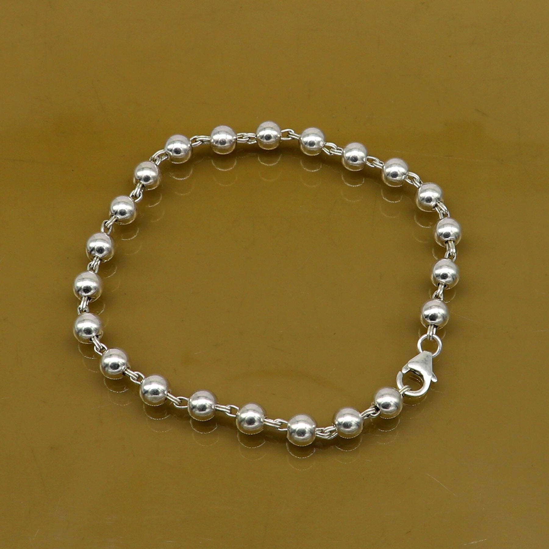 925 sterling silver handmade 5.5 mm round beads balls unisex bracelet, fabulous customized beaded bracelet stylish gift sbr211 - TRIBAL ORNAMENTS