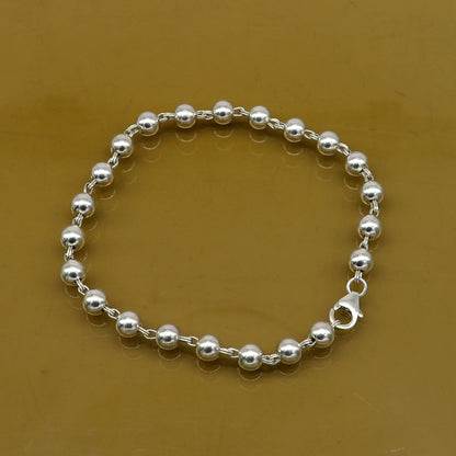 925 sterling silver handmade beaded bracelet with 5.5 mm round beads, unisex style, stylish jewelry, tribal ornaments.