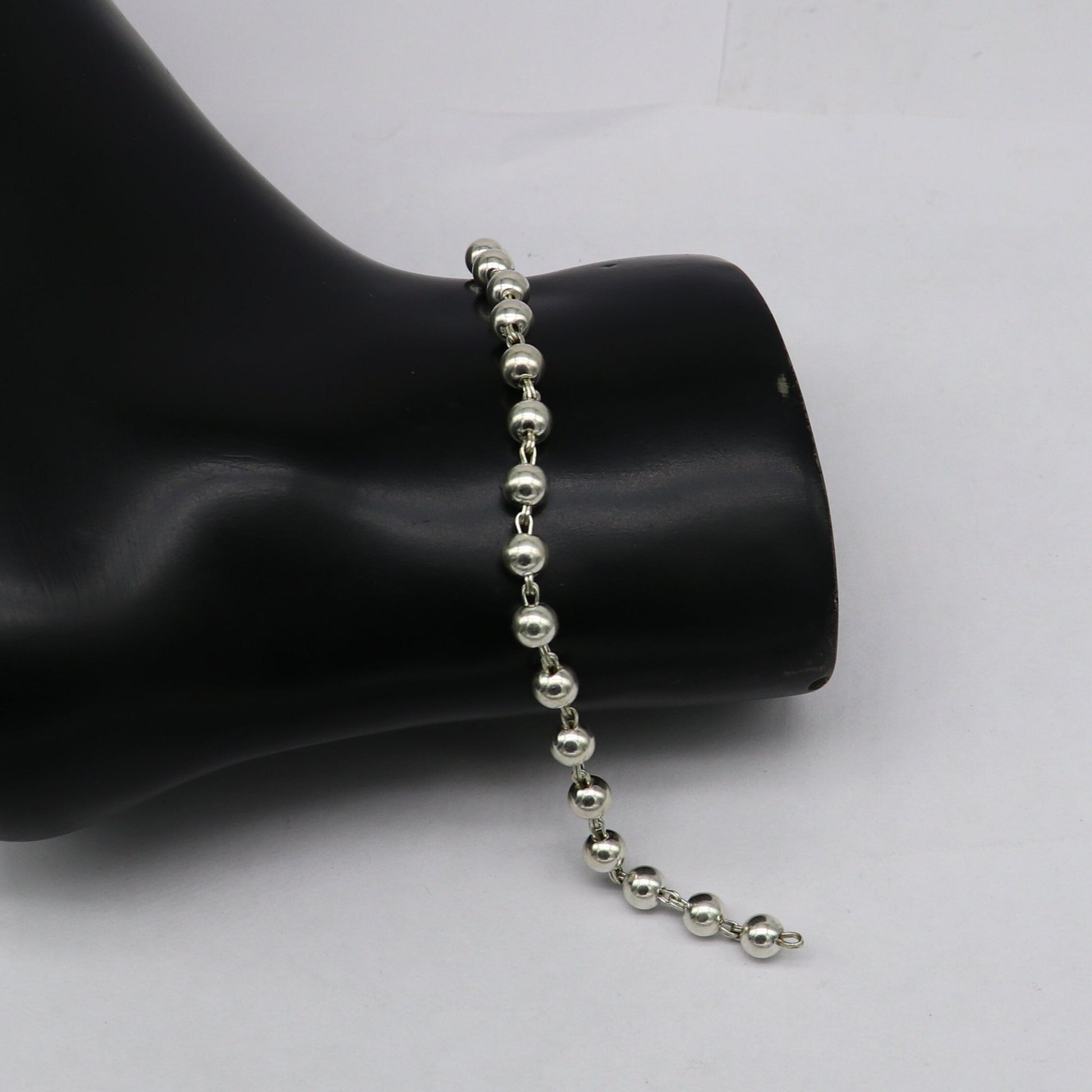 925 sterling silver handmade 5.5 mm round beads balls unisex bracelet, fabulous customized beaded bracelet stylish gift sbr211 - TRIBAL ORNAMENTS