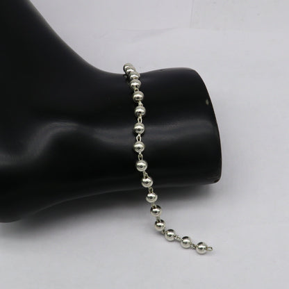 Sterling silver handmade unisex beaded bracelet with 5.5mm round beads, stylish jewelry by TRIBAL ORNAMENTS.