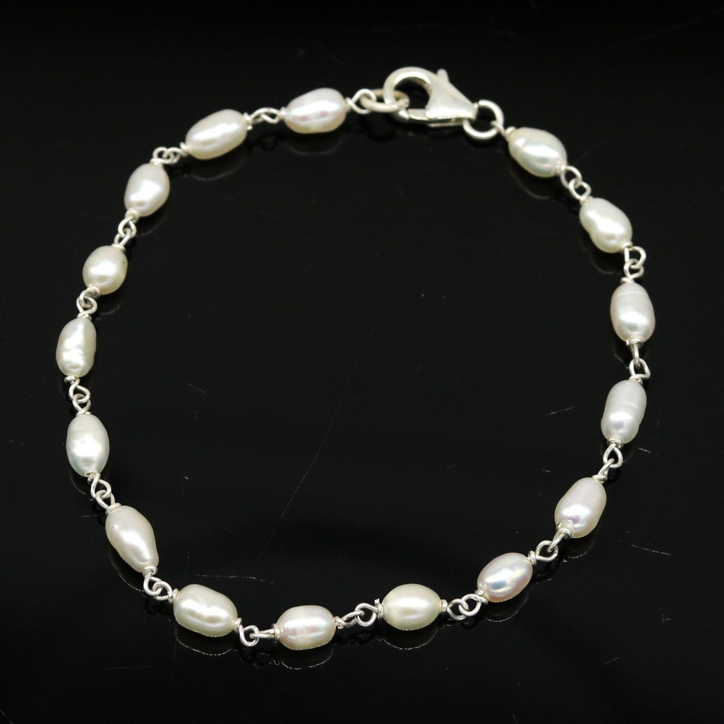 7.5" inches 925 sterling silver handmade customized beaded bracelet, awesome natural pearl unisex bracelet gifting jewelry for girls nsbr190 - TRIBAL ORNAMENTS