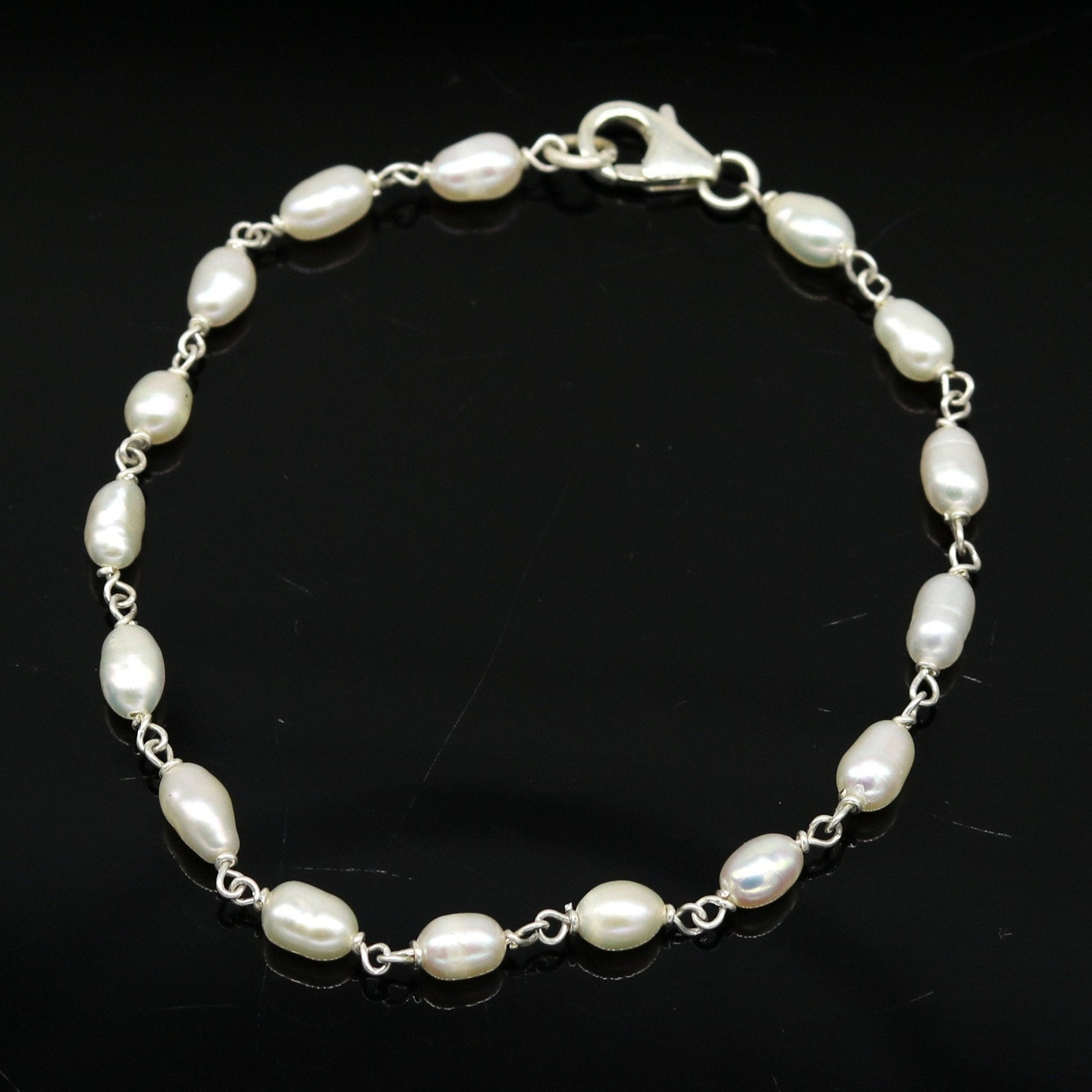 7.5" inches 925 sterling silver handmade customized beaded bracelet, awesome natural pearl unisex bracelet gifting jewelry for girls nsbr190 - TRIBAL ORNAMENTS