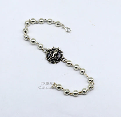 925 sterling silver Lord Ganesha beaded bracelet with intricate handmade design, crafted by TRIBAL ORNAMENTS.