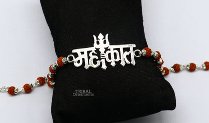 925 sterling silver handmade lord Shiva Mahakal design Rakhi bracelet amazing Rudraksha Mahakaal bracelet, use as daily use jewelry rk207 - TRIBAL ORNAMENTS