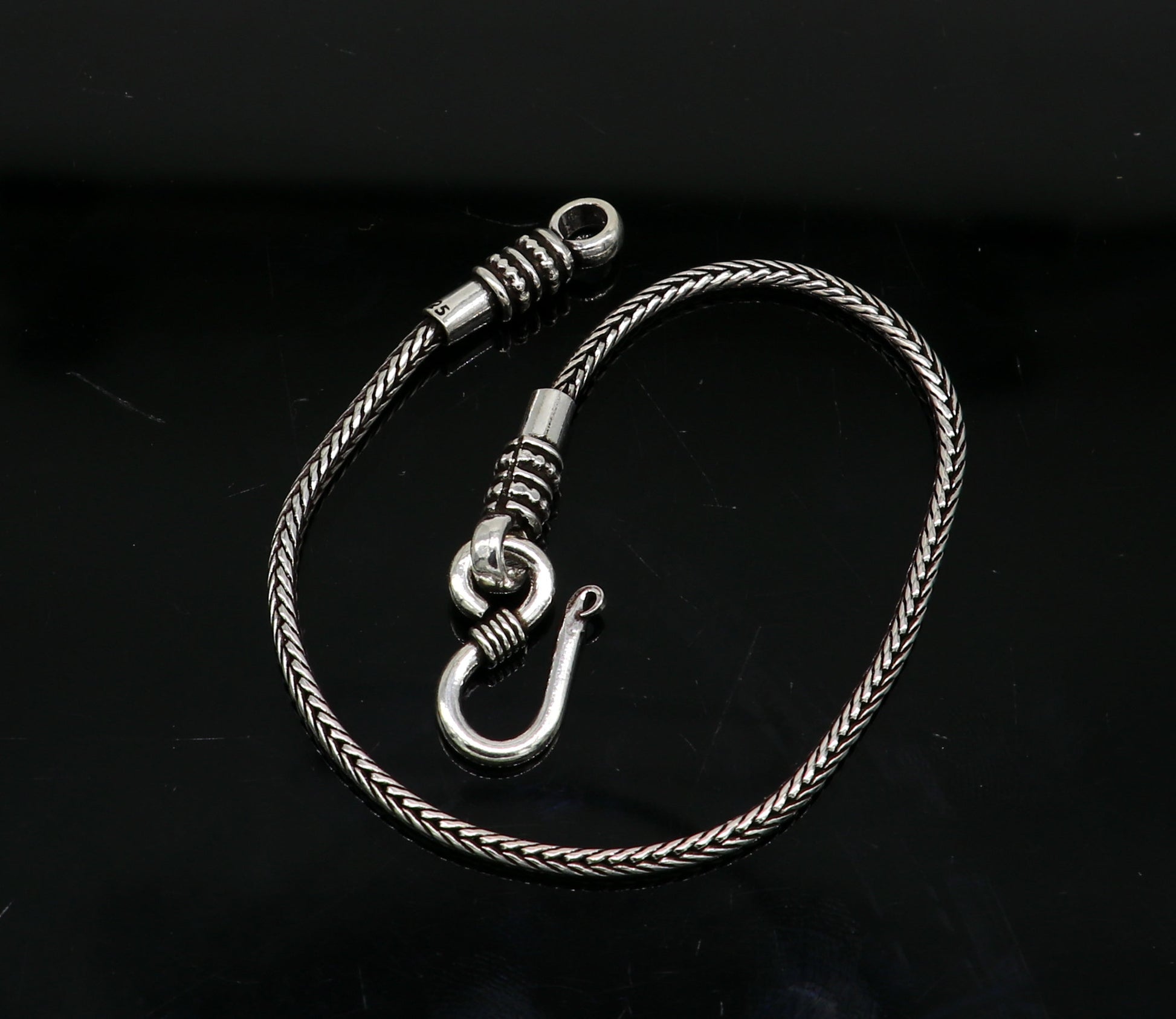 7" Fine 925 sterling silver handmade solid wheat chain bracelet, elegant stylish bracelet, silver jewelry, best gift girl's bracelet nsbr255 - TRIBAL ORNAMENTS