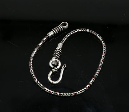 Sterling silver handmade wheat chain bracelet by TRIBAL ORNAMENTS, stylish silver jewelry for girls.