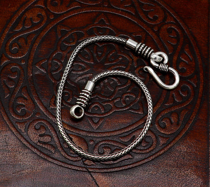 Sterling silver handmade wheat chain bracelet by TRIBAL ORNAMENTS, elegant stylish silver jewelry for women or girls.