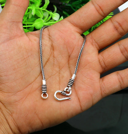 925 sterling silver handmade solid wheat chain bracelet by TRIBAL ORNAMENTS, elegant stylish silver jewelry for women or girls.
