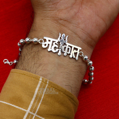 Sterling silver Lord Shiva Mahakal design beads bracelet by TRIBAL ORNAMENTS with intricate silver bead details.