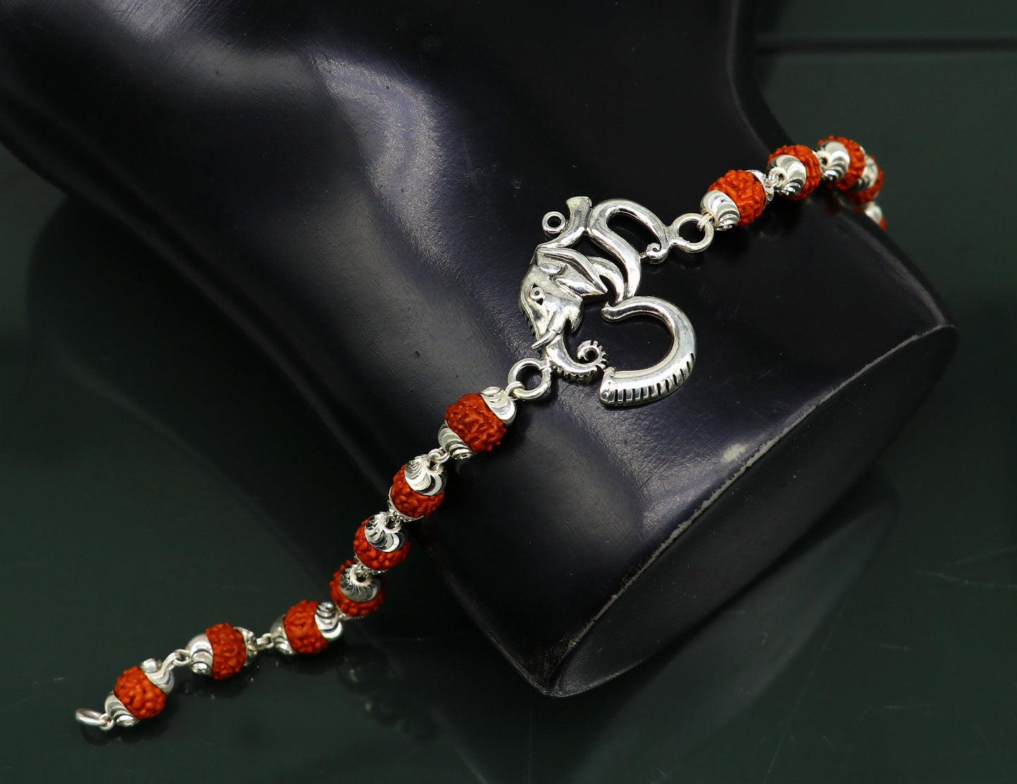 All sizes 925 Sterling silver customized rudraksha beaded 'AUM' Rakhi bracelet best gift for your brother's  for special Rakshabandhan rk004 - TRIBAL ORNAMENTS