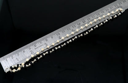 Black and white holy basil rosary plant sterling silver beaded bracelet, handmade Indian jewelry by Tribal Ornaments.