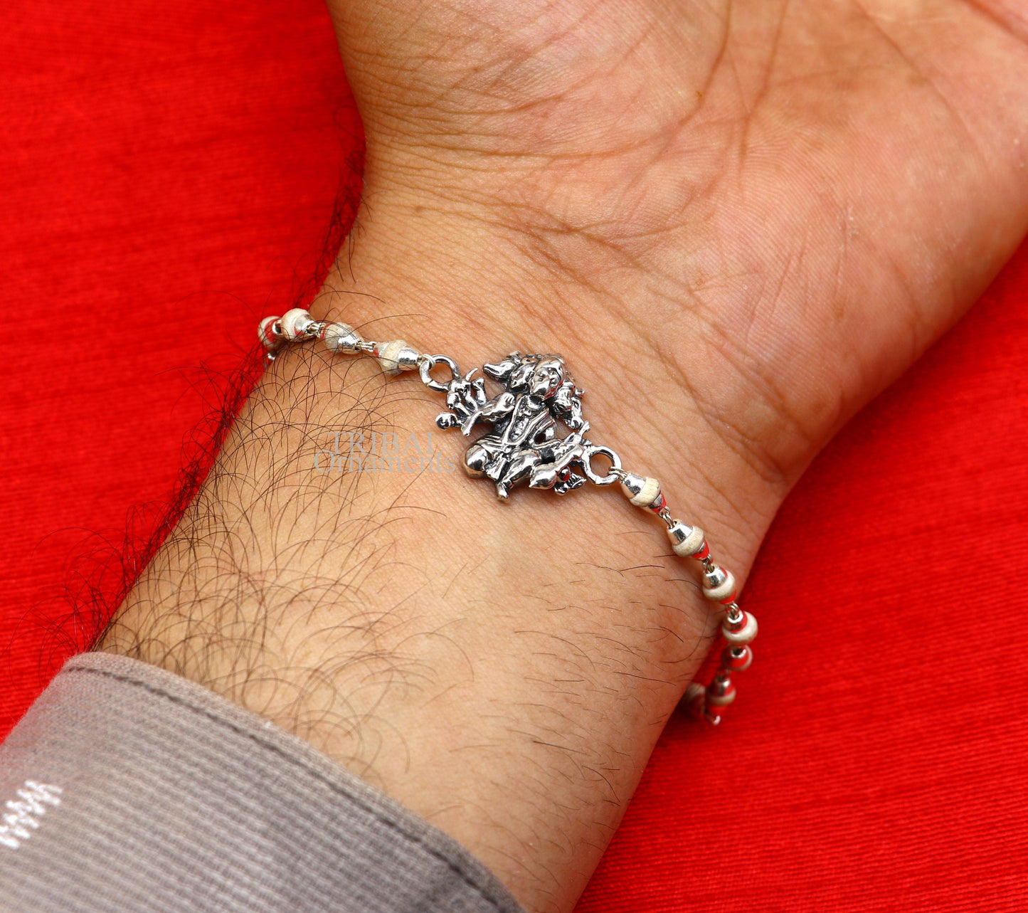 Panchmukhi hanuman holy basil rosary beads Rakhi 925 sterling silver handmade Rakhi bracelet, amazing Tulsi beaded bracelet rk203 - TRIBAL ORNAMENTS