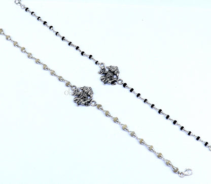 925 sterling silver Panchmukhi Hanuman Tulsi beaded bracelet rakhi with black basil beads from TRIBAL ORNAMENTS.