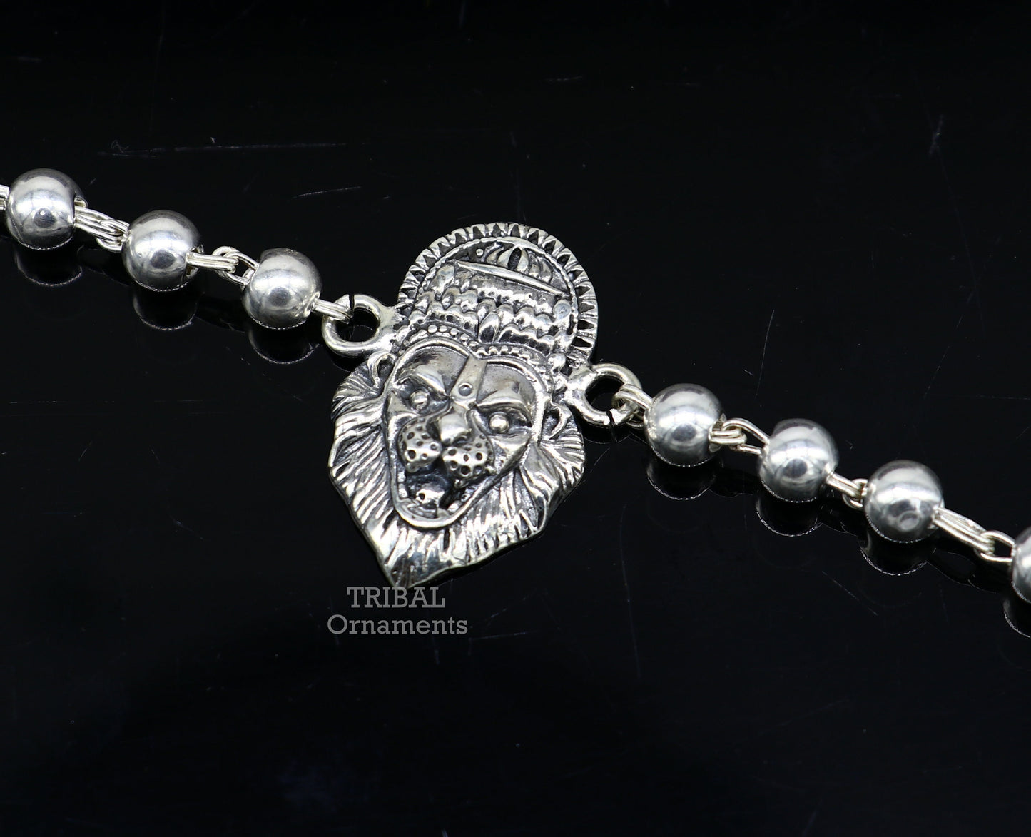 925 sterling silver Lord Narsimha beaded bracelet from TRIBAL ORNAMENTS, featuring divine Narsimha design and handcrafted beads.