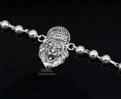 925 sterling silver Lord Narsimha beaded bracelet from TRIBAL ORNAMENTS, featuring divine Narsimha design and handcrafted beads.