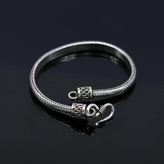 8.5" 925 sterling silver handmade vintage design snake chain style half round D shape bracelet, customized stylish  unisex gift nsbr210 - TRIBAL ORNAMENTS