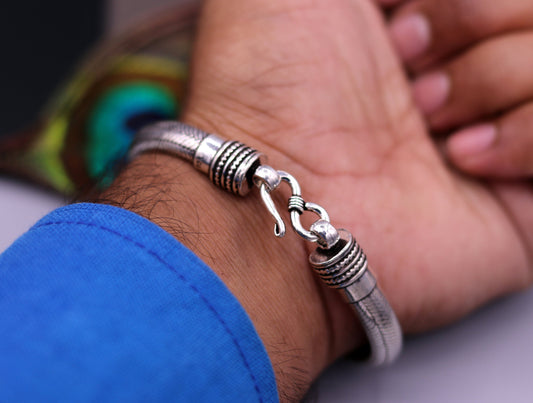 8.5" 925 Sterling silver vintage handmade wheat chain Half round D shape bracelet unisex gorgeous antique style jewelry from india sbr63 - TRIBAL ORNAMENTS