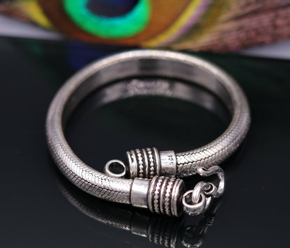Unisex 6-8.5 inch vintage handmade 925 sterling silver wheat chain bracelet with half-round D-shape design, antique Indian jewelry