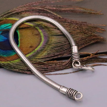 Unisex handmade vintage-style sterling silver snake chain bracelet with customized design, 6 to 8.5 inches in length.