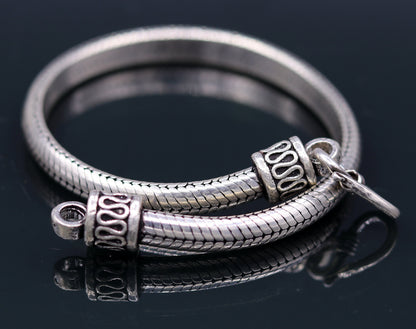 Sterling silver handmade snake chain bracelet with D shape, 6mm thickness, customizable length, unisex jewelry by Tribal Ornaments.