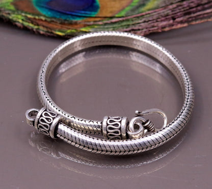 Sterling silver handmade snake chain bracelet, 6 to 8.5 inches, D shape, unisex, 6mm width, customizable, tribal ornaments style