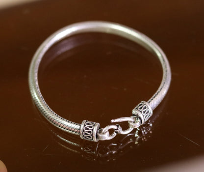 Sterling silver handmade snake chain bracelet, 6-8.5 inches, D shape, unisex, 6mm width, customized half-round design by Tribal Ornaments.