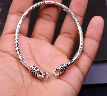Sterling silver handmade snake chain bracelet with D-shape design, unisex, 6 to 8.5 inches, 6mm, custom fit by Tribal Ornaments