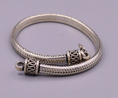 Sterling silver handmade snake chain bracelet, 6mm width, D shape, unisex, 6 to 8.5 inches, crafted by Tribal Ornaments.