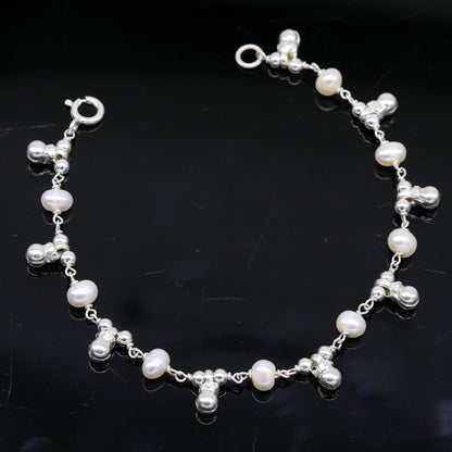 7.5" inches 925 sterling silver handmade customized beaded bracelet, awesome natural pearl unisex bracelet gifting jewelry for girls nsbr188 - TRIBAL ORNAMENTS