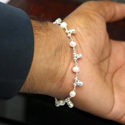 7.5" inches 925 sterling silver handmade customized beaded bracelet, awesome natural pearl unisex bracelet gifting jewelry for girls nsbr188 - TRIBAL ORNAMENTS