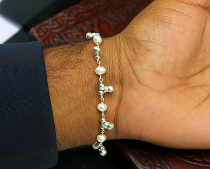 7.5" inches 925 sterling silver handmade customized beaded bracelet, awesome natural pearl unisex bracelet gifting jewelry for girls nsbr188 - TRIBAL ORNAMENTS