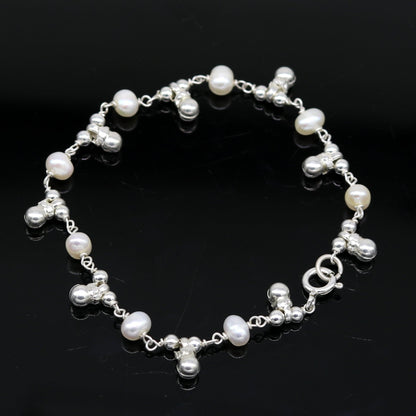 7.5" inches 925 sterling silver handmade customized beaded bracelet, awesome natural pearl unisex bracelet gifting jewelry for girls nsbr188 - TRIBAL ORNAMENTS