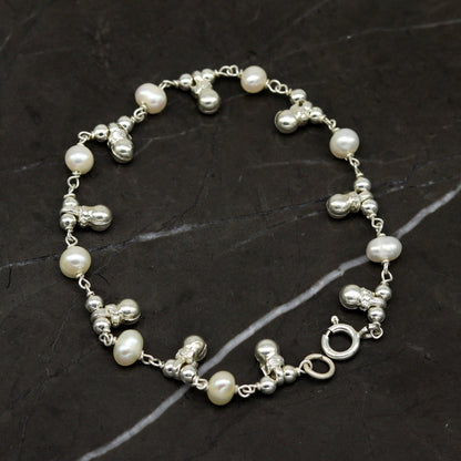 7.5" inches 925 sterling silver handmade customized beaded bracelet, awesome natural pearl unisex bracelet gifting jewelry for girls nsbr188 - TRIBAL ORNAMENTS