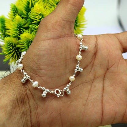 7.5" inches 925 sterling silver handmade customized beaded bracelet, awesome natural pearl unisex bracelet gifting jewelry for girls nsbr188 - TRIBAL ORNAMENTS