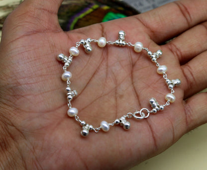 7.5" inches 925 sterling silver handmade customized beaded bracelet, awesome natural pearl unisex bracelet gifting jewelry for girls nsbr188 - TRIBAL ORNAMENTS