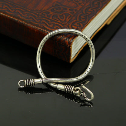 Vintage-style 925 sterling silver snake chain bracelet with customized design, unisex tribal jewelry handmade by Tribal Ornaments.