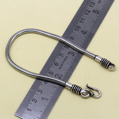 Vintage style 925 sterling silver snake chain bracelet with customized design, unisex tribal jewelry, handmade by Tribal Ornaments.