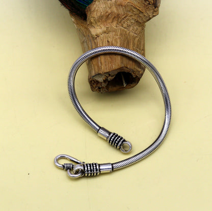 Vintage-style 925 sterling silver snake chain bracelet by TRIBAL ORNAMENTS, unisex handcrafted tribal jewelry, customizable length.