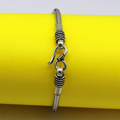 Vintage style 925 sterling silver snake chain bracelet by Tribal Ornaments, unisex handcrafted Indian tribal jewelry, 6-8.5 inches.