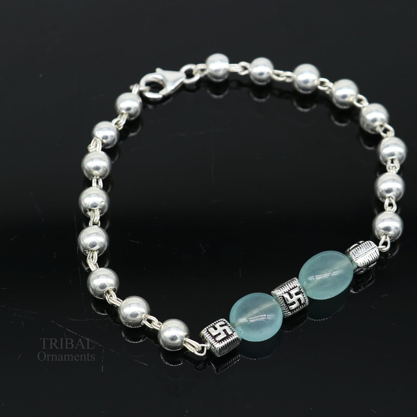 8 inches long 925 sterling silver handmade bracelet, beaded bracelet aqua quartz stone bracelet gorgeous bracelet from india sbr256 - TRIBAL ORNAMENTS