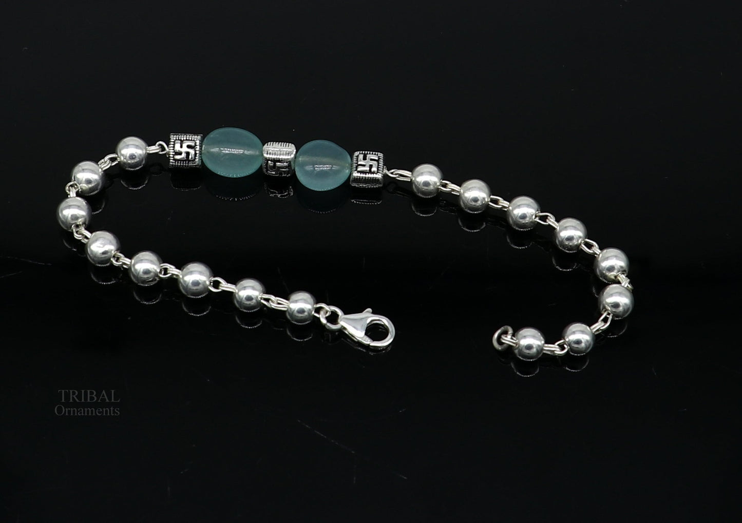 8 inches long 925 sterling silver handmade bracelet, beaded bracelet aqua quartz stone bracelet gorgeous bracelet from india sbr256 - TRIBAL ORNAMENTS