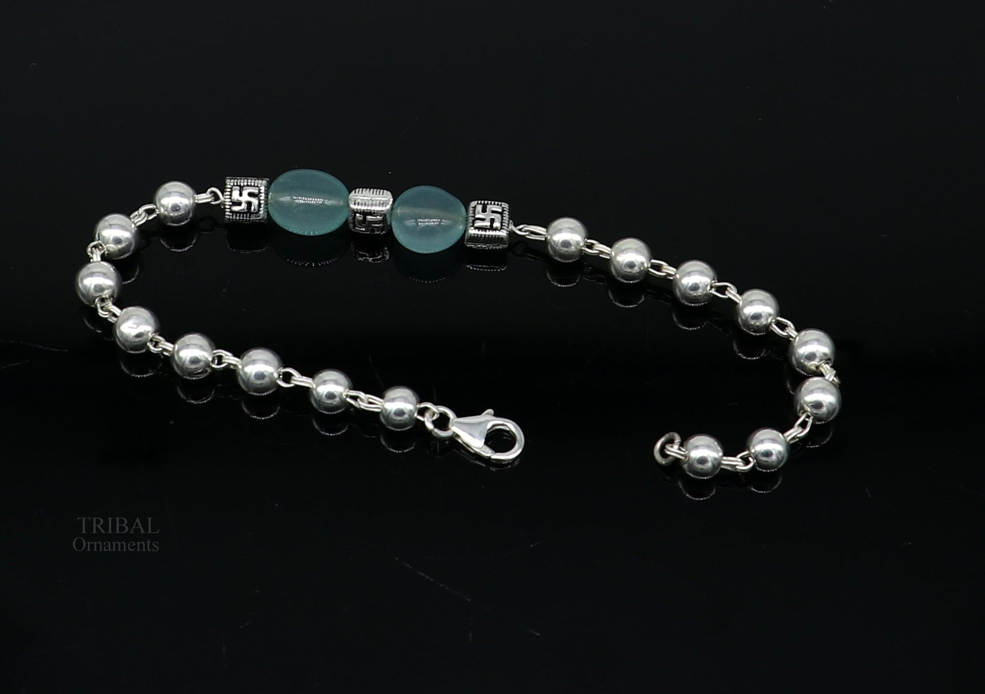 8 inches long 925 sterling silver handmade bracelet, beaded bracelet aqua quartz stone bracelet gorgeous bracelet from india sbr256 - TRIBAL ORNAMENTS
